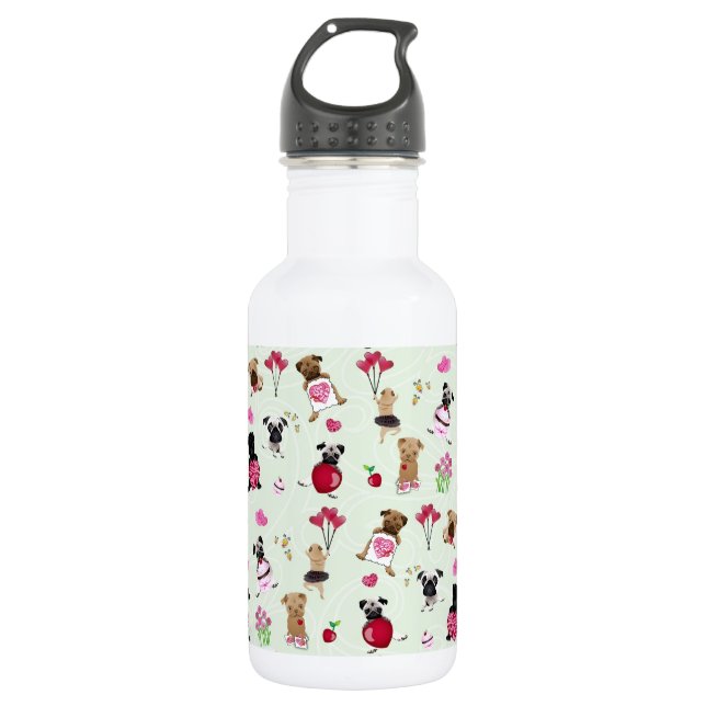 Garrafa Pugs doces dos namorados no fundo verde Pastel (Frente)