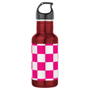 Garrafa Quadrados xadrez rosa quente branco geométrico ret