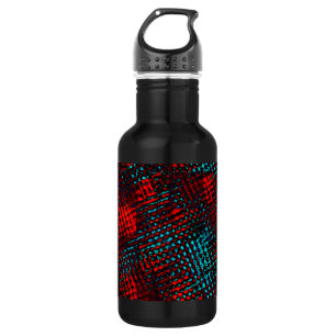 Garrafa Quadriculados riscados em azul claro e vermelho.