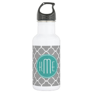 Garrafa Quatrefoil cinzento com monograma feito sob