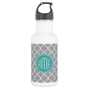 Garrafa Quatrefoil cinzento com monograma feito sob