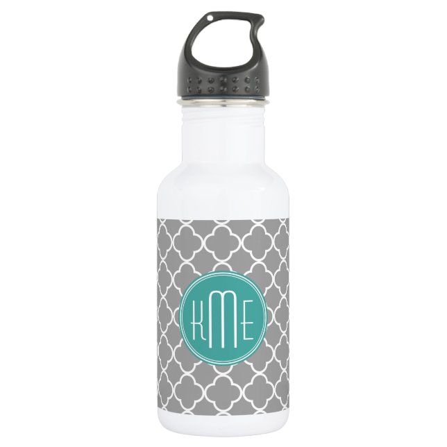 Garrafa Quatrefoil cinzento com monograma feito sob (Frente)