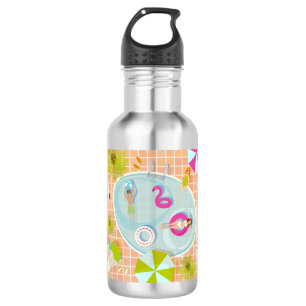 Garrafa Raparigas Bikini e caras jogando piscina de nataçã