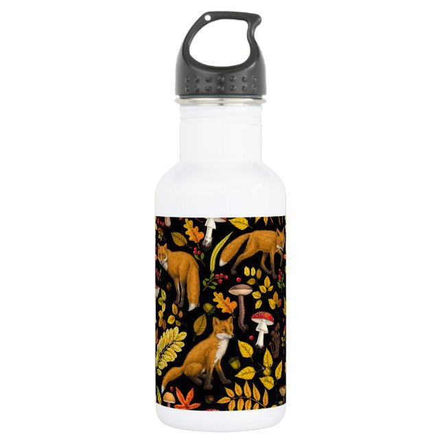Garrafa Raposas de outono em preto (Frente)