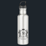 Garrafa Real Crest Crown Scrown Monograma<br><div class="desc">Monograma inicial retro crista negra com rolhas e coroa real.</div>