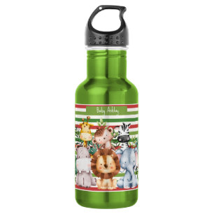 Garrafa Relógio Redondo de Animais da Selva Safari com Nom