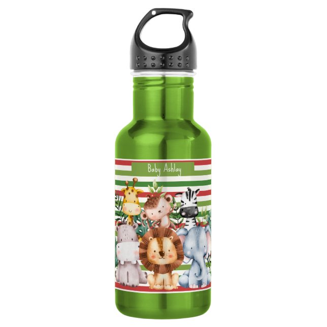 Garrafa Relógio Redondo de Animais da Selva Safari com Nom (Frente)
