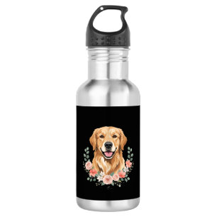 Garrafa Retrato de Cão Golden Retriever Floral Sublimação