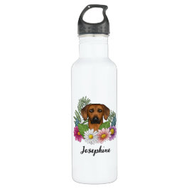 Garrafa Rhodesian Ridgeback Dog Head Colorful Flowers Name