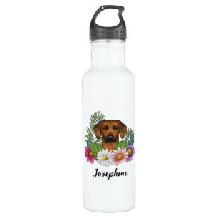 Garrafa Rhodesian Ridgeback Dog Head Colorful Flowers Name