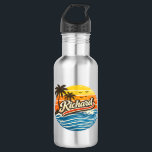 Garrafa Richard Retro Sunset Name Design<br><div class="desc">Retro sunset style design featuring the name Richard with vintage palm trees,  ocean waves,  and birds. Perfect personalized gift idea for anyone named Richard with a classic retro beach sunset aesthetic.</div>