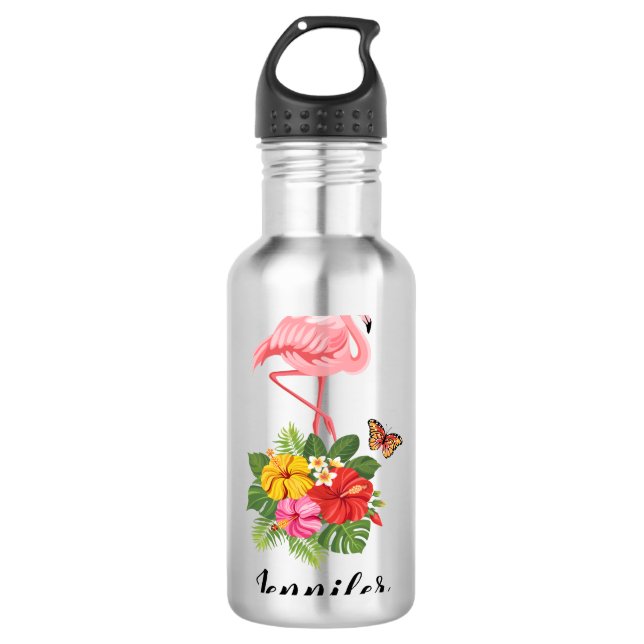 Garrafa Rico rosa Flamingo e Hibiscus Tropical (Frente)