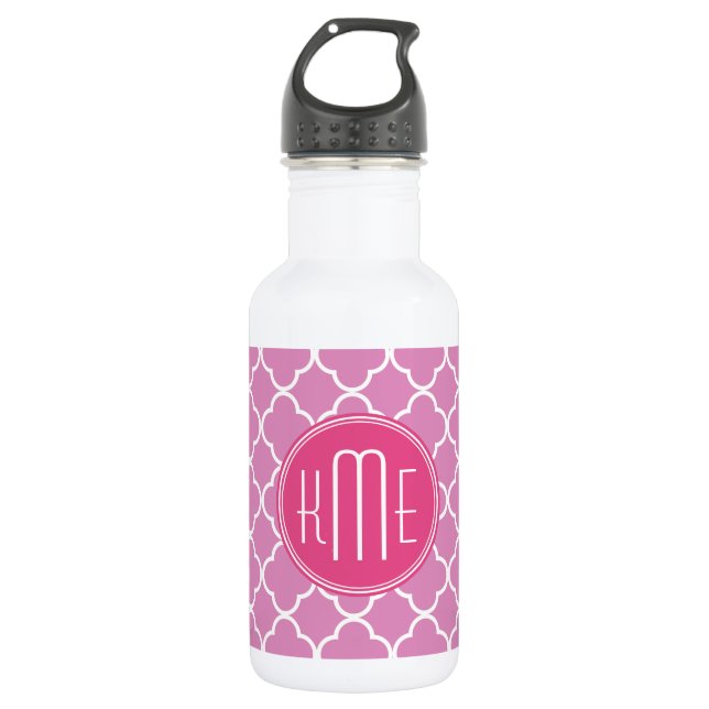 Garrafa Rosa cor-de-rosa Quatrefoil com monograma feito (Frente)