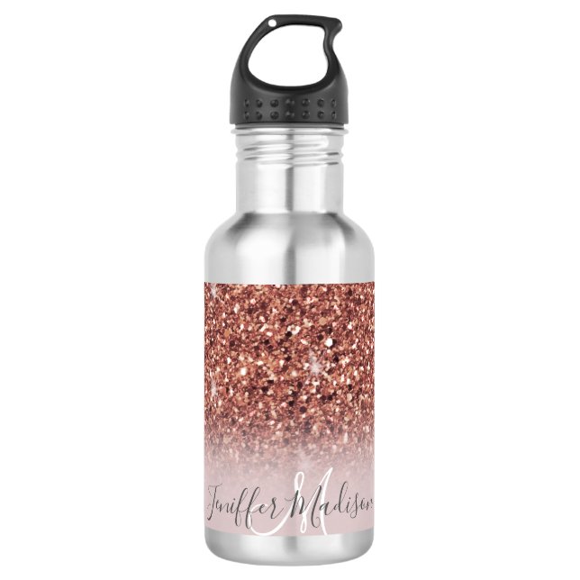 Garrafa Rosa dourado glitter Nome Personalizado (Frente)