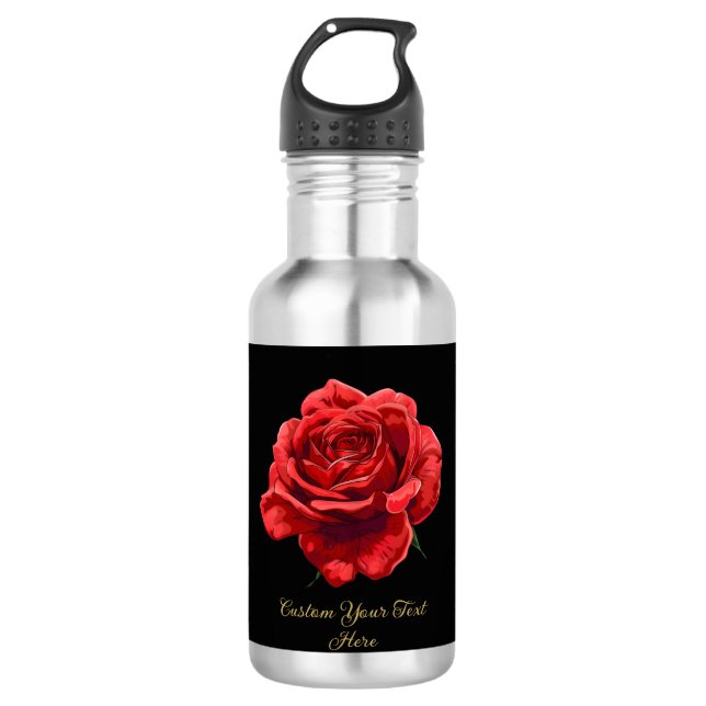 Garrafa Rosa vermelha Floral de Script de Ouro Personaliza (Frente)