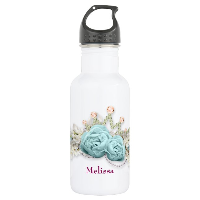 Garrafa Rosas azuis e Buquê Floral Coroa (Frente)