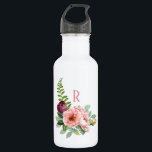 Garrafa Rosas russos e Fern com monograma<br><div class="desc">Bonito e feminina,  carregar esta garrafa de água ecológica em estilo com rosas de inspiração rústica e design floral verde personalizado com o seu monograma desejado. É um presente maravilhoso para amigos,  familiares,  colegas de trabalho e muito mais.</div>
