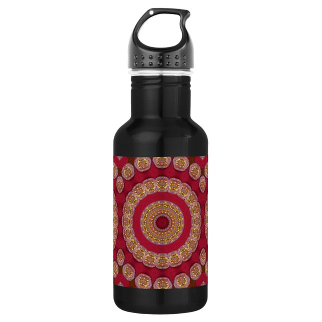 Garrafa Rosetas Amarelas Douradas Vermelhas Mandala (Frente)