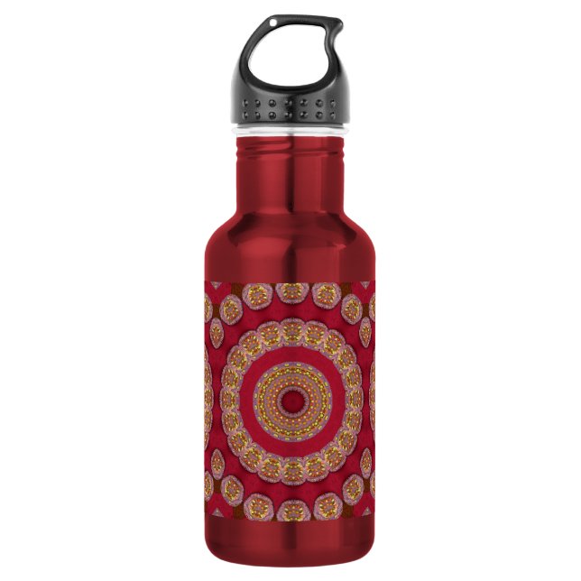Garrafa Rosetas Mandala Vermelho Dourado Amarelo (Frente)