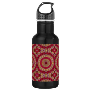 Garrafa Rosetas Mandala Vermelho Dourado Amarelo