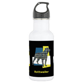 Garrafa Rottweiler Pet Dog Silhouket Amarelo e Blue Grid