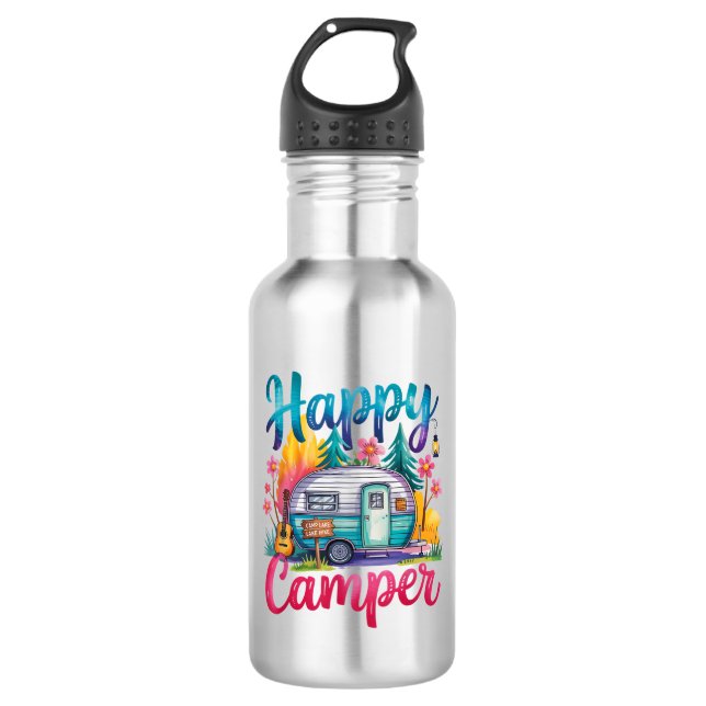 Garrafa Roupa de Acampamento Divertida Feliz Camper Reboqu (Frente)