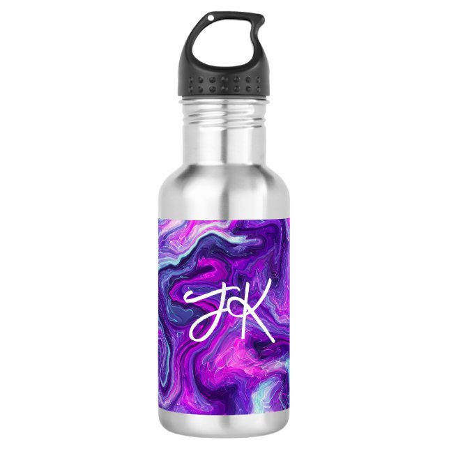 Garrafa Roxo Personalizado, Azul, Marble Fluid Art Rosa (Frente)