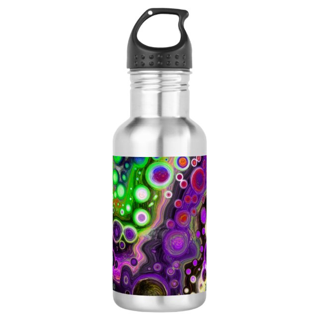 Garrafa Roxo, Verde limão, Arte Negra Fluida (Frente)