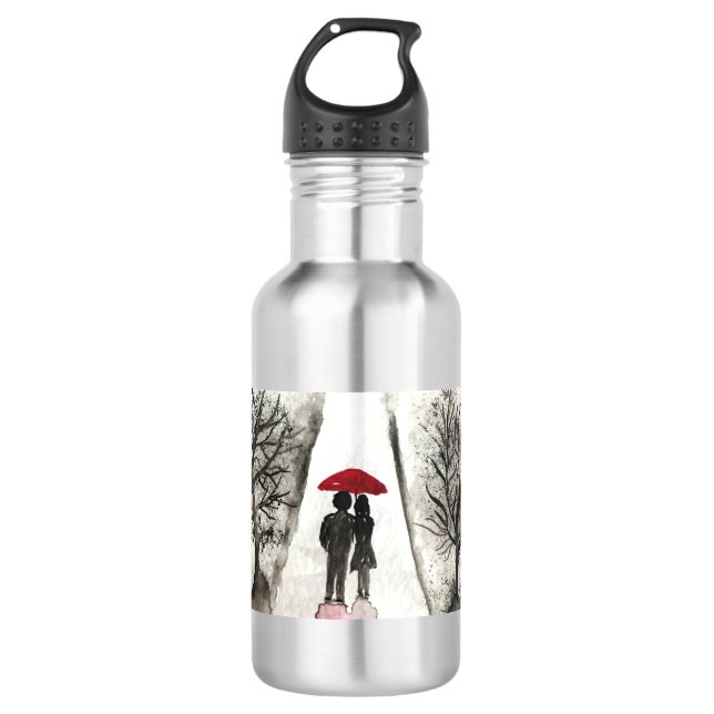 Garrafa Rustic red umbrella couple in love wedding chic (Frente)