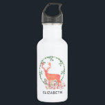 Garrafa Rustic Reindeer Boho Wreath Watercolor Personaliza<br><div class="desc">Garrafa de água com um legal design de cor de água digital. Uma silhueta pastel de renas laranja dentro a coroa de folhas de ervas. Cogumelos e samambaias florestais aos seus pés. Personalize com seu nome ou outro texto.</div>