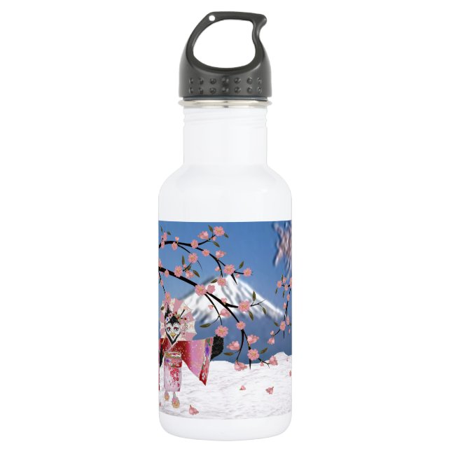 Garrafa Sakura Geisha Pássaro na Neve Flores de Cerejeira (Frente)