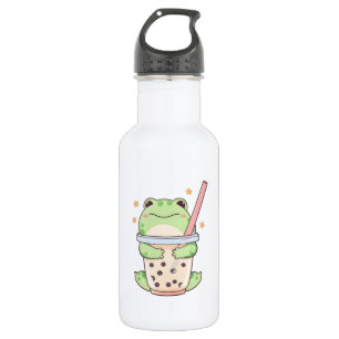 Garrafa Sapo Kawaii Chibi Abraçando Xícara de Bubble Tea