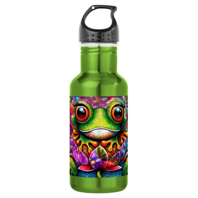 Garrafa Sapo Whimsic Pintura De Abstrato Floral Verde (Frente)