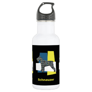 Garrafa Schnauzer Pet Dog Silhouket Amarelo e Blue Grid