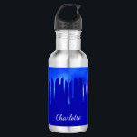 Garrafa Script de nome de pingar de tinta azul real<br><div class="desc">Um fundo azul-real chic,  decorado com pingos de tinta,  com aparência pingando. Personalize e adicione um nome escrito com um script estilo moderno,  elegante e escrito à mão.</div>