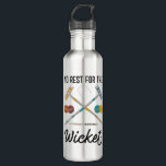 Garrafa Sem Descanso para o Croquet Engraçado Wicket<br><div class="desc">Claro,  não há descanso para os malvados,  mas se você é alguém que ama tocar croquete então também há "No Rest for the Wicket" como diz o slogan engraçado sobre as palavras nesta garrafa d'água,  que é acompanhado por ilustrações de croquet mallets,  bolas e,  é claro,  um wicket.</div>