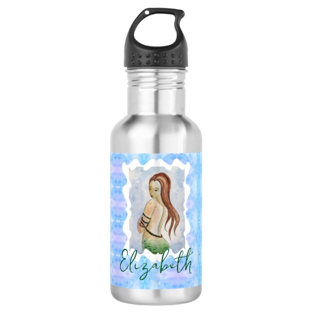 Garrafa Sereia Boho Personalizada Fantasia Oceânica (Frente)