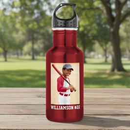 Garrafa Seu Foto Beisebol ou Seu Esporte Vermelho
