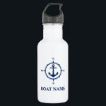 Garrafa Seu nome de barco Blue Compass Anchor White<br><div class="desc">Nome Do Seu Barco Azul Compass Anchor Garrafa Branca Água</div>
