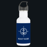 Garrafa Seu nome de barco Compass Anchor Azul Branco<br><div class="desc">Nome Do Seu Barco Compasse Anchor Blue White Water Bott</div>