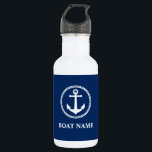 Garrafa Seu nome de barco Sea Anchor Blue White<br><div class="desc">Seu nome de barco Sea Anchor Blue White Water Bott</div>