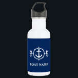 Garrafa Seu nome de barco Seacavalo Anchor Azul Branco<br><div class="desc">Seu Nome De Barco Seacavalo Anchor Blue White Water Bottle</div>