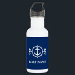Garrafa Seu nome de barco Seacavalo Anchor Azul Branco<br><div class="desc">Seu Nome De Barco Seacavalo Anchor Blue White Water Bottle</div>