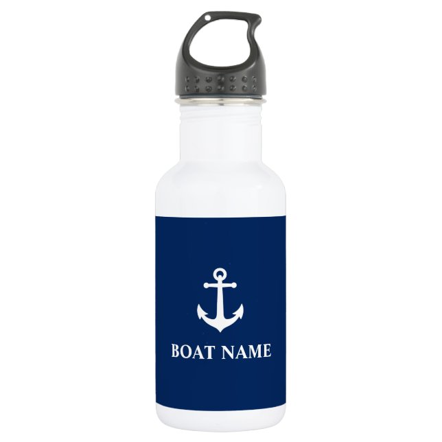Garrafa Seu nome de barco Vintage Anchor Blue White (Frente)