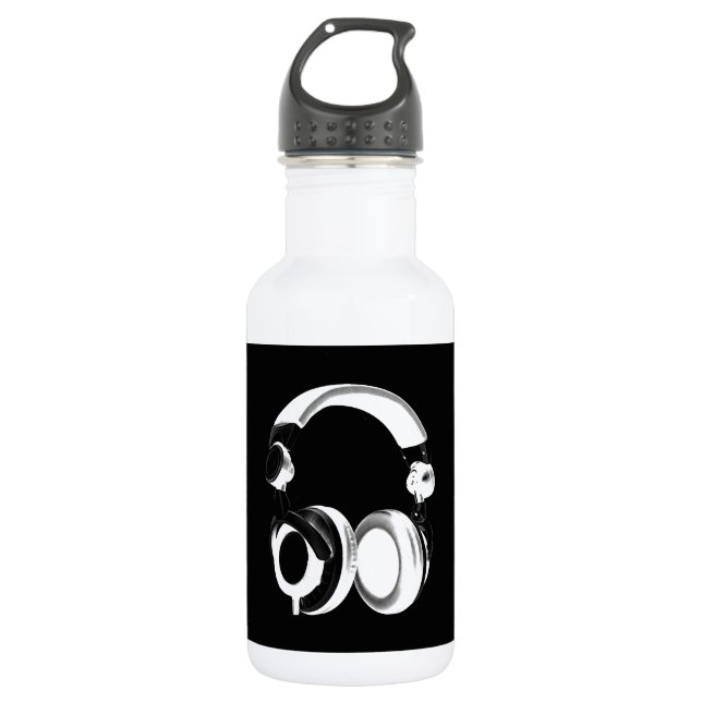 Garrafa Silhueta de fone de ouvido preto e branco (Frente)