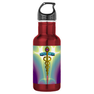 GARRAFA SÍMBOLO MÉDICO CADUCEU DE OURO
