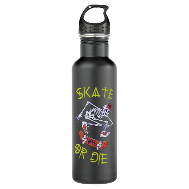 Garrafa Skeleton Skateboarder skate ou die (Frente)