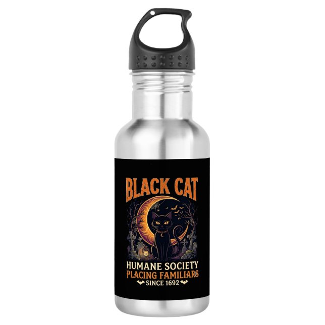 Garrafa Sociedade Humana Black Cat Halloween Crescente Lua (Frente)