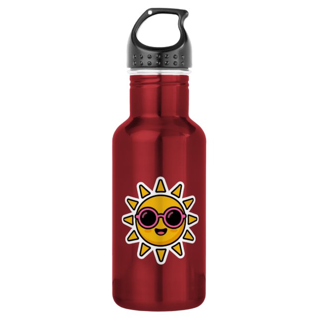 Garrafa Sol Retro Kawaii Fofo Usando Óculos de Sol Rosa Ve (Frente)