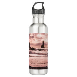 Garrafa Sunset na praia de areia negra de Reynisfjara, Isl